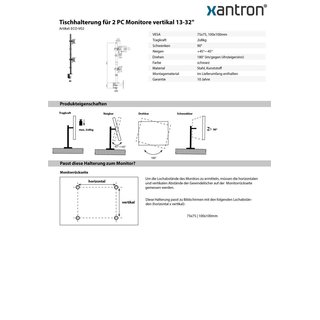 Support de bureau pour 2 moniteurs vertical 13-32, Xantron ECO-V02