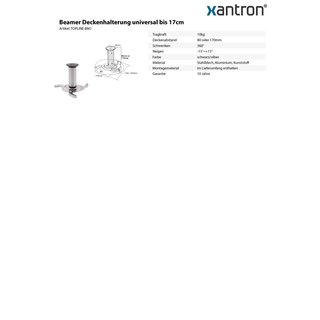 Support plafond pour beamer universel max. 17cm, Xantron TOPLINE-BM1