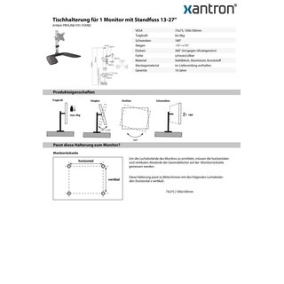 Support de bureau pour 1 écran avec socle, Xantron PROLINE-F01-STAND