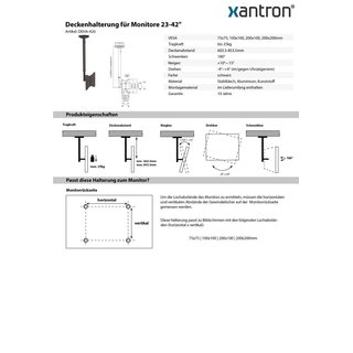 Support plafond pour écrans 23-42, Xantron DEHA-420