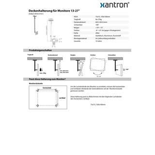 Support plafond pour écrans 13-27, Xantron DEHA-410-S