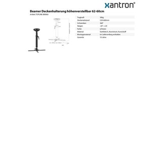 Support plafond pour beamer réglable en hauter 52-60cm, Xantron TOPLINE-BM060