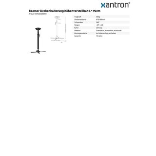Support plafond pour beamer réglable en hauter 67-90cm, Xantron TOPLINE-BM090